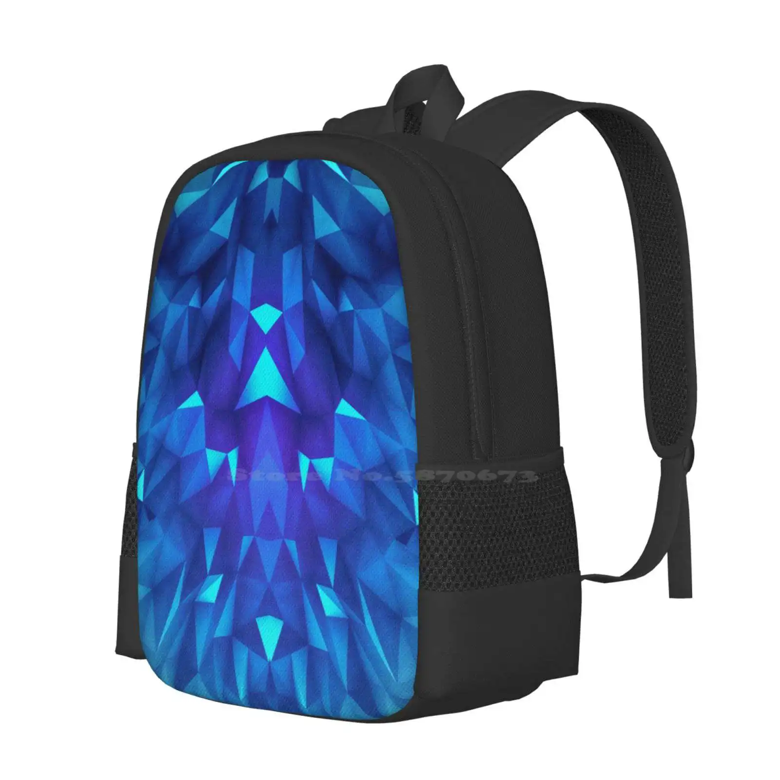 Deep Blue Collosal Low Poly Triangle Pattern-Modern Abstract Cubism Design Bag Backpack For Men Women Girls Teenage Colorful