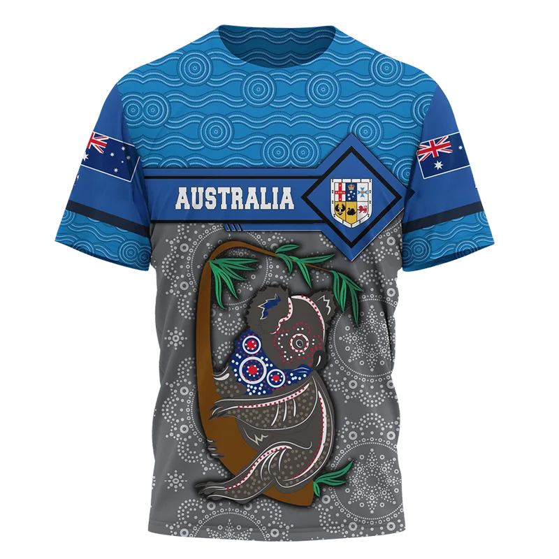 Australian Flag Kangaroo Aboriginal Painting 3D Printed Summer Men's Short-Sleeved Round Neck Daily Comfortable Outdoor T-shirt