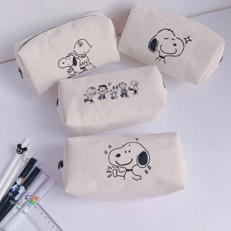 Snoopy Pencil Case Children School Stationery Organizer Pouch Cartoon Anime Office Pencilcase Canvas Stationery Hoder Pen Case