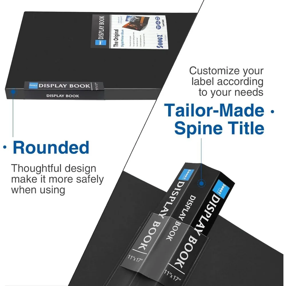 Art Portfolios 11"x17", Large Portfolio Folder with 30 Pockets & Black Inner Sheets, Display 60 Pages, 11 x 17 Presentation Boo