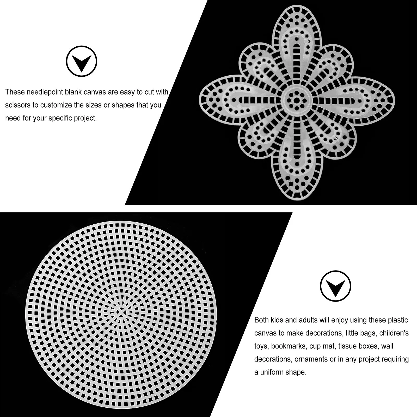 

70 Sheets Black Mesh Plastic Canvas Shapes Clearance White Yarn Different Designs