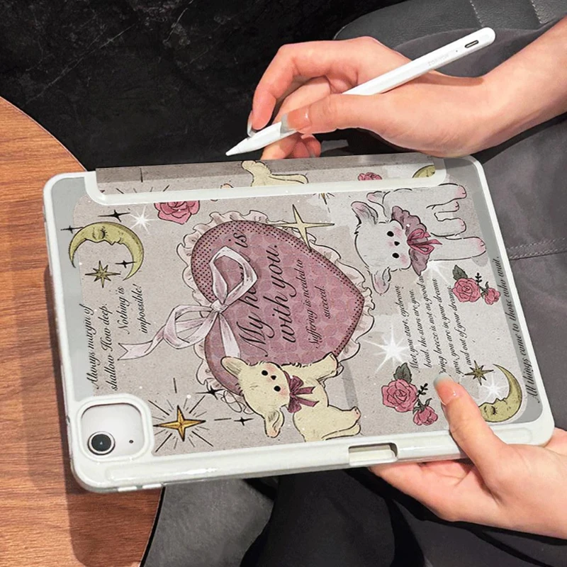 

Protective Case for IPad 10.2 8th 9th Gen IPad 10th Generation IPad Air 5 Air 4 10.9 Pink Heart Tri-fold Funda Gorgeous Style