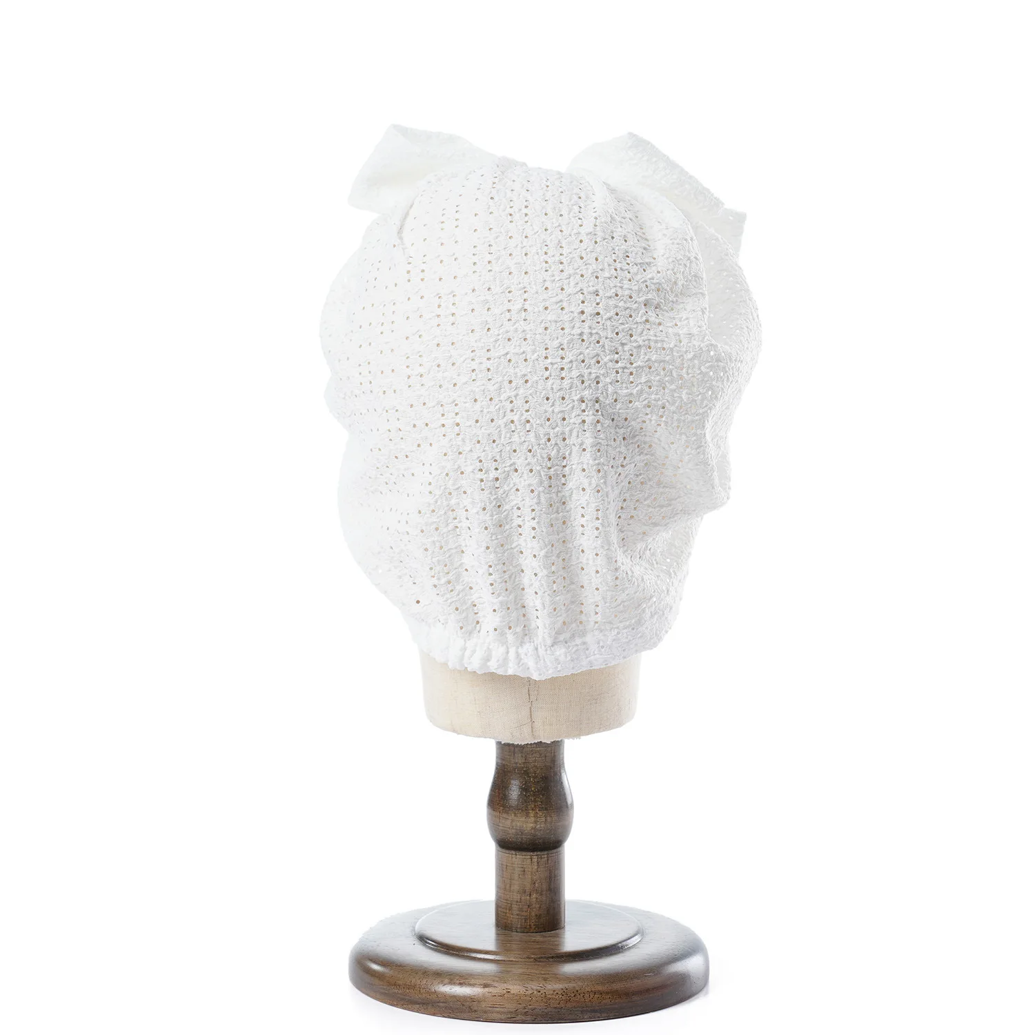 Frauen Mode Bögen Hut Motorhaube Einfarbig Hohl Atmungsaktive Mesh Sheer Hut Mädchen Geknotet Turban Kopf Wraps Beanie Cap – Detail 5