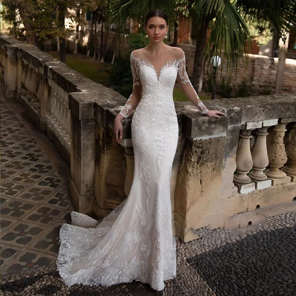 Requintado vestido de casamento sereia para noiva trem destacável com decote em v apliques de renda personalizado plus size roupas femininas venda quente