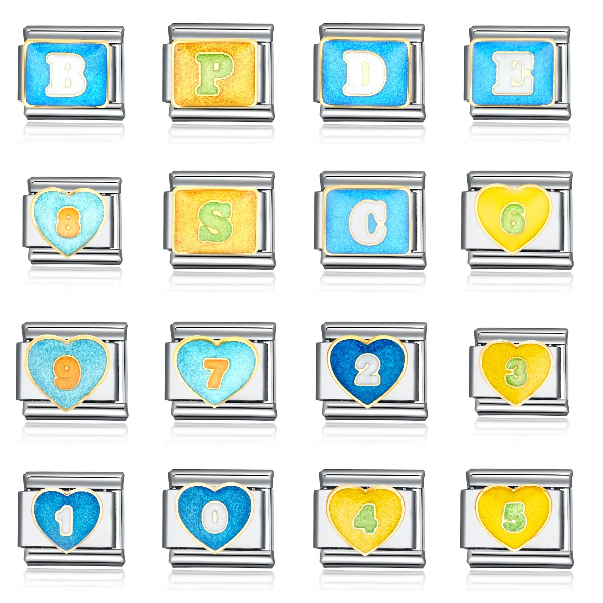 

New Fashion Simple Numbers Heart Blue Gold Color Italian Links Bracelet Stainless Steel Jewelry Diy Making