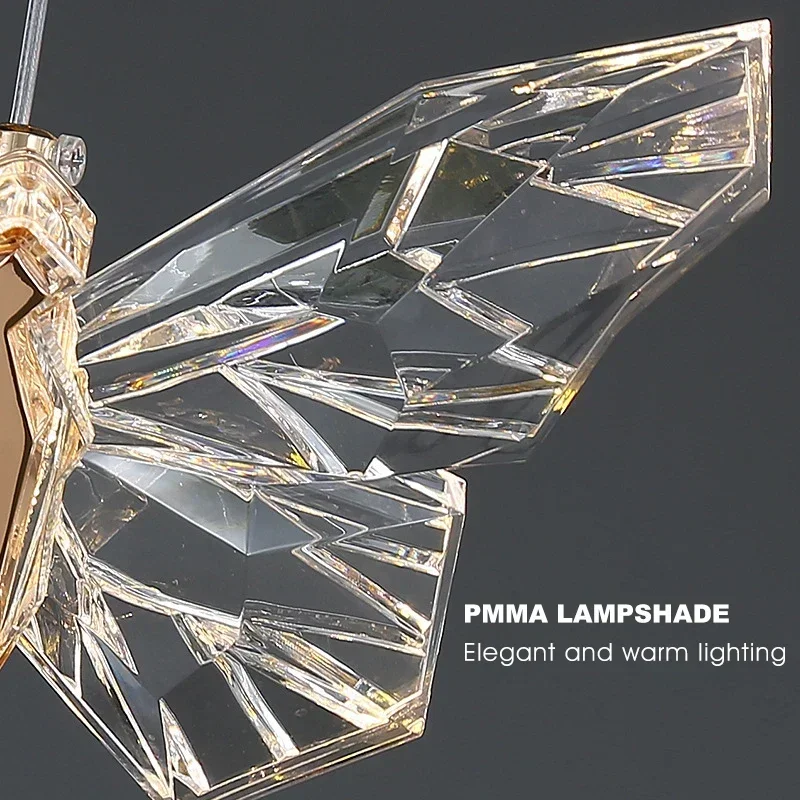 

LED Butterfly Pendant Light Modern Crystal Chandelier Indoor Hanging Lamp Living Room Bedroom Bedside Decor Lighting