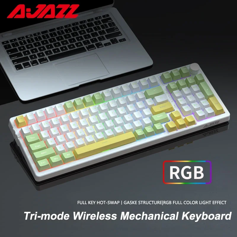 Ajazz ak992 rgb 100 teclas bluetooth teclado mecânico para jogos