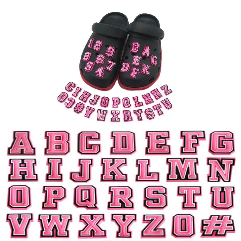 Shoe Charms Accessories Fits for Crocs Single Sale 1pcs Decorations PVC Buckle for Kids Party Christmas Gifts Pink Letter