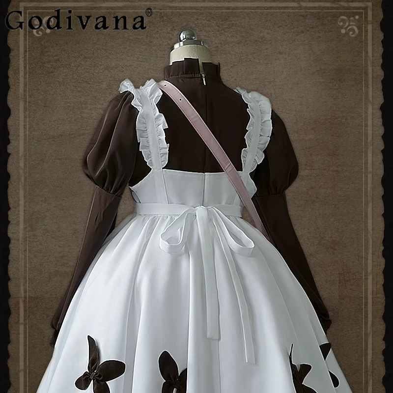 Disfraces de sirvienta para niña, vestido de uniforme blanco y negro a la moda, conjunto completo de diadema para mujer, accesorios para bolso, trajes de vestir