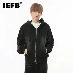 IEFB Men's New Fashion Hoodies Korean Style Drawstring Two-way Zipper Solid Color Loose Male Sweaters New Autumn 2024 9C8095