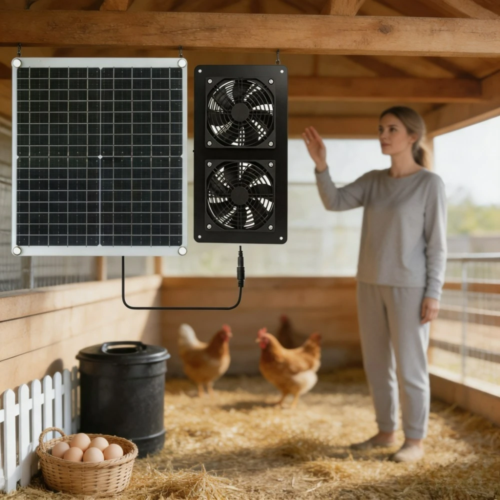 20W 30W Monocrystalline Silicon Solar Panel Driven IP65 Rainproof Dual Exhaust Fan Greenhouse Chicken Coop Pet House RV Caravan