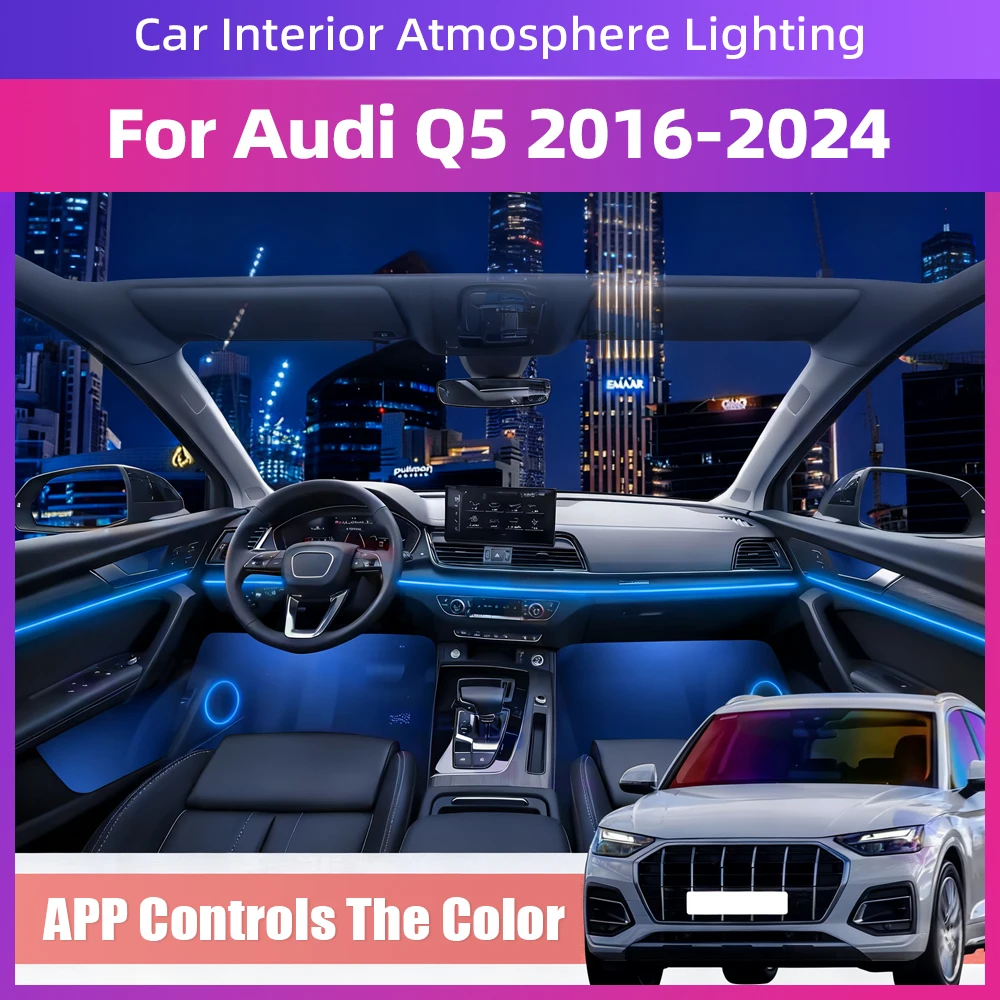 

LED Atmosphere Lamp 64Color RGB Symphony Decoration Car Ambient Light Interior Acrylic Guide APP LED Strip For Audi Q5 2016-2024