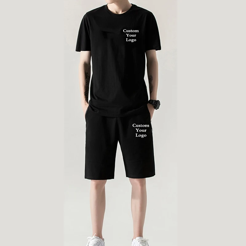 Men Custom Logo Fashion Soft Comfortable Breathable Summer Suit High Quality T Shirts + Shorts Suit Sports Jogging Set