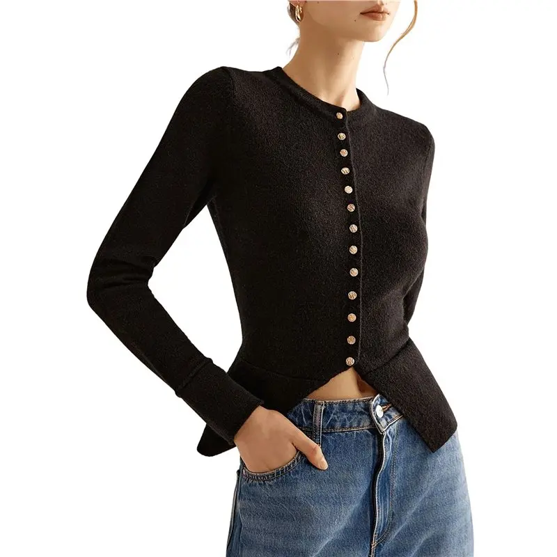 

CYL-Womens Cardigan Sweaters Light Weight Long Sleeve Button Up Ribbed Knit Tops Spring Clothes