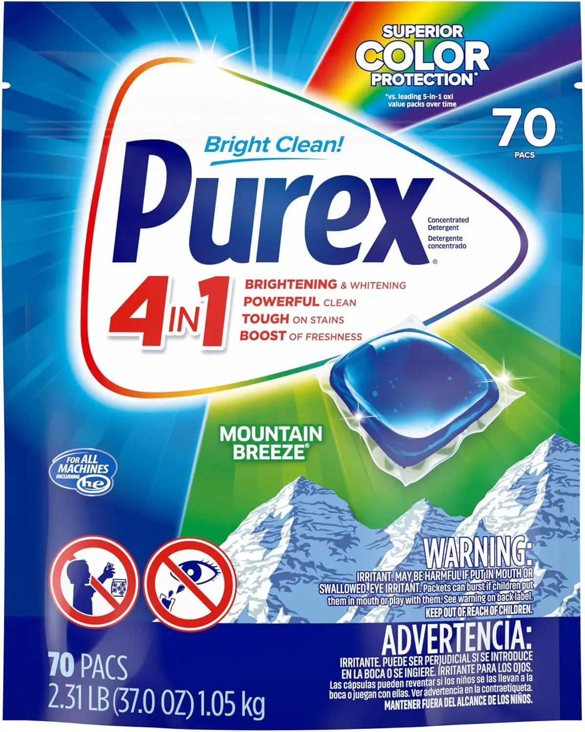 

4-in-1 Laundry Detergent Pacs, Mountain Breeze Scent, 70 Loads for All Machines