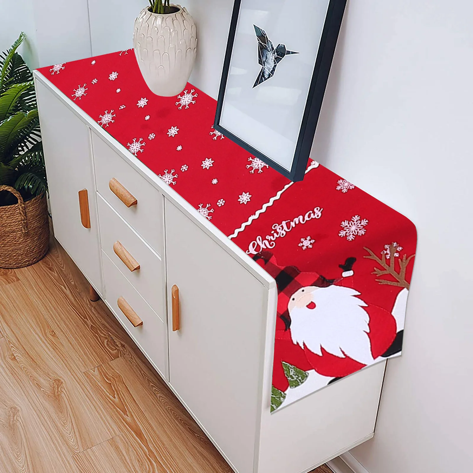 

1Pcs Linen Christmas Tablecloth Red Santa Pattern Table Runner Decorative Cover Xmas Dining Table Linen Tablecloth