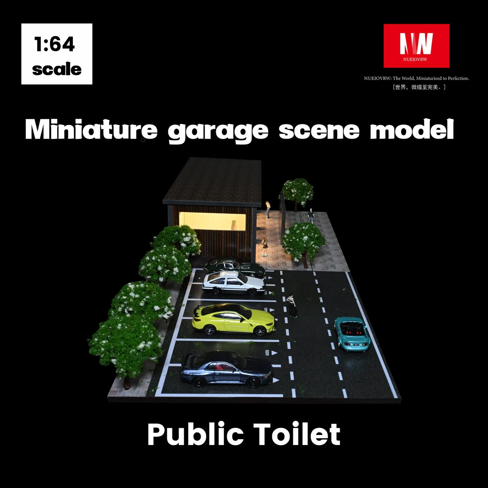 Diorama 1:64 modelo de garaje de inodoro iluminación LED tricolor ciudad calle escena estacionamiento vitrina modelo de juguete
