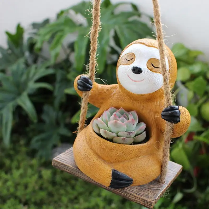 Swing Sloth Planter Resin Sloth Flower Pots Cute Sloth Shape Planter Decoration for Balconies Work Areas Living Rooms and Dining