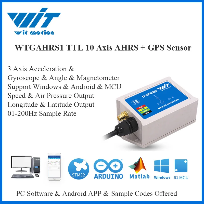 

WitMotion WTGAHRS1 10 Axis GPS Navigation Position Speed Tracker IMU Sensor Accelerometer + Gyro + Angle + Compass + Barometer