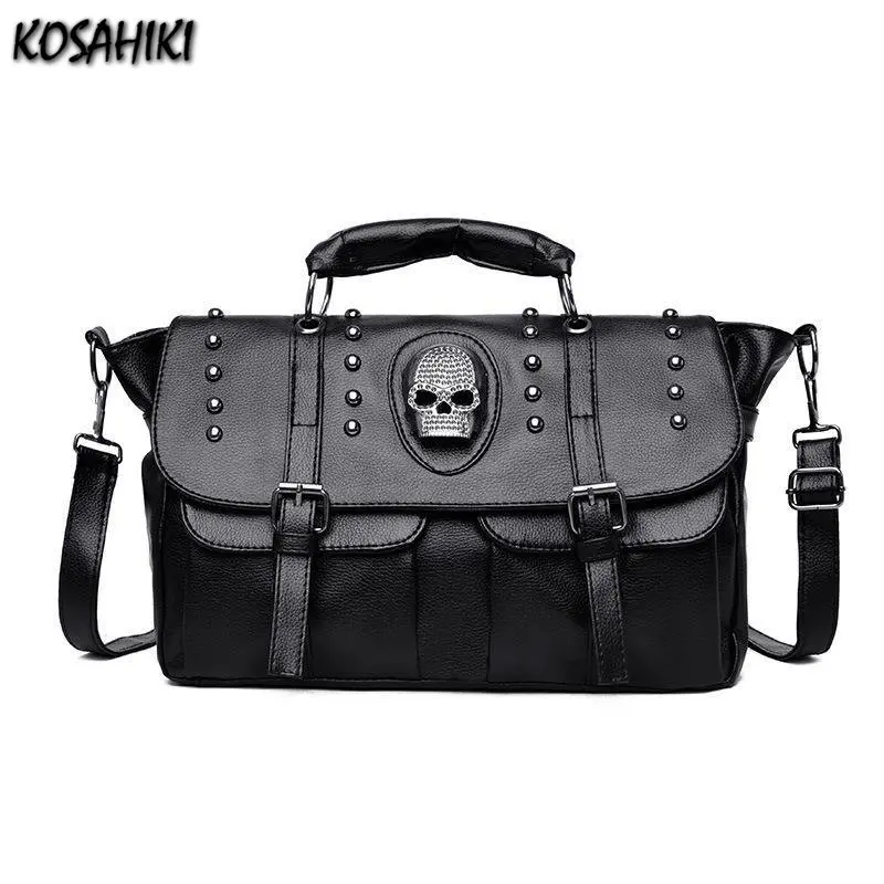 Gothic Punk Y2k Aesthetic Crossbody Bags for Women Vintage Fashion Rivet Skull Shoulder  Japanese Casual Streetwear Handbags