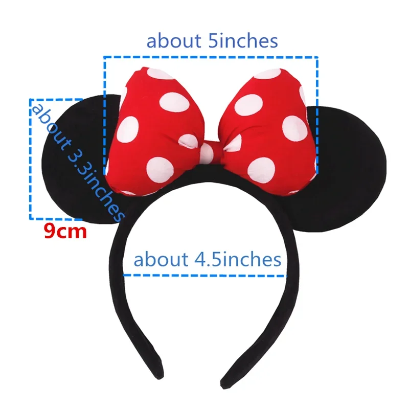 Disney Mouse Orelhas Headband para Meninas e Adultos, Polka Dot Bow Hairband, DIY Acessórios para Cabelo, Festa Festival, Viagem, 5 em, 2024