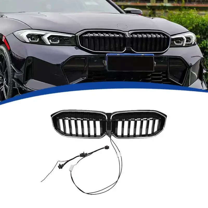 Suitable for  2023-2024 3 Series G20 single line grille with lights Front Racing Grille Grill Mask Cover Trims Front Hood Grills