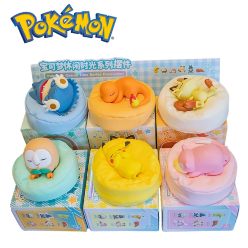 Pokemon Figure Set 6 Styles Pikachu Meowth Charmander Rowlet Sleep Starry Dream Series Action Model Toy Gift for Kids
