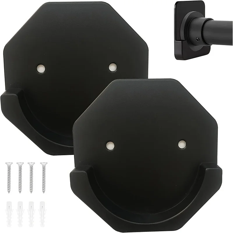 2pcs Adhesive Shower Curtain Rod Tension Holders, Shower Rod Mount Retainers, Easy Stick On Wall Rod Brackets White Holders
