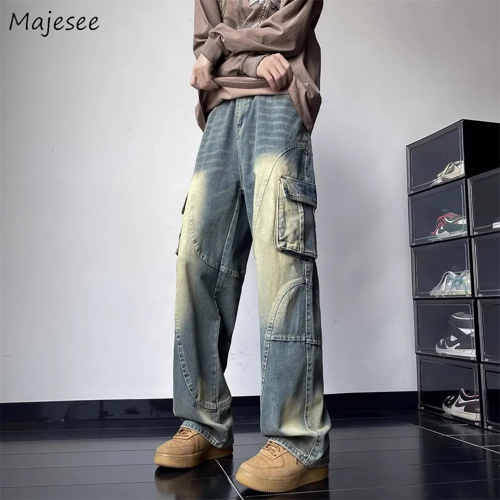 

Multi-pockets Cargo Jeans Men Baggy Vintage Personality Washed Trousers Streetwear All-match Teens Handsome American Style Daily