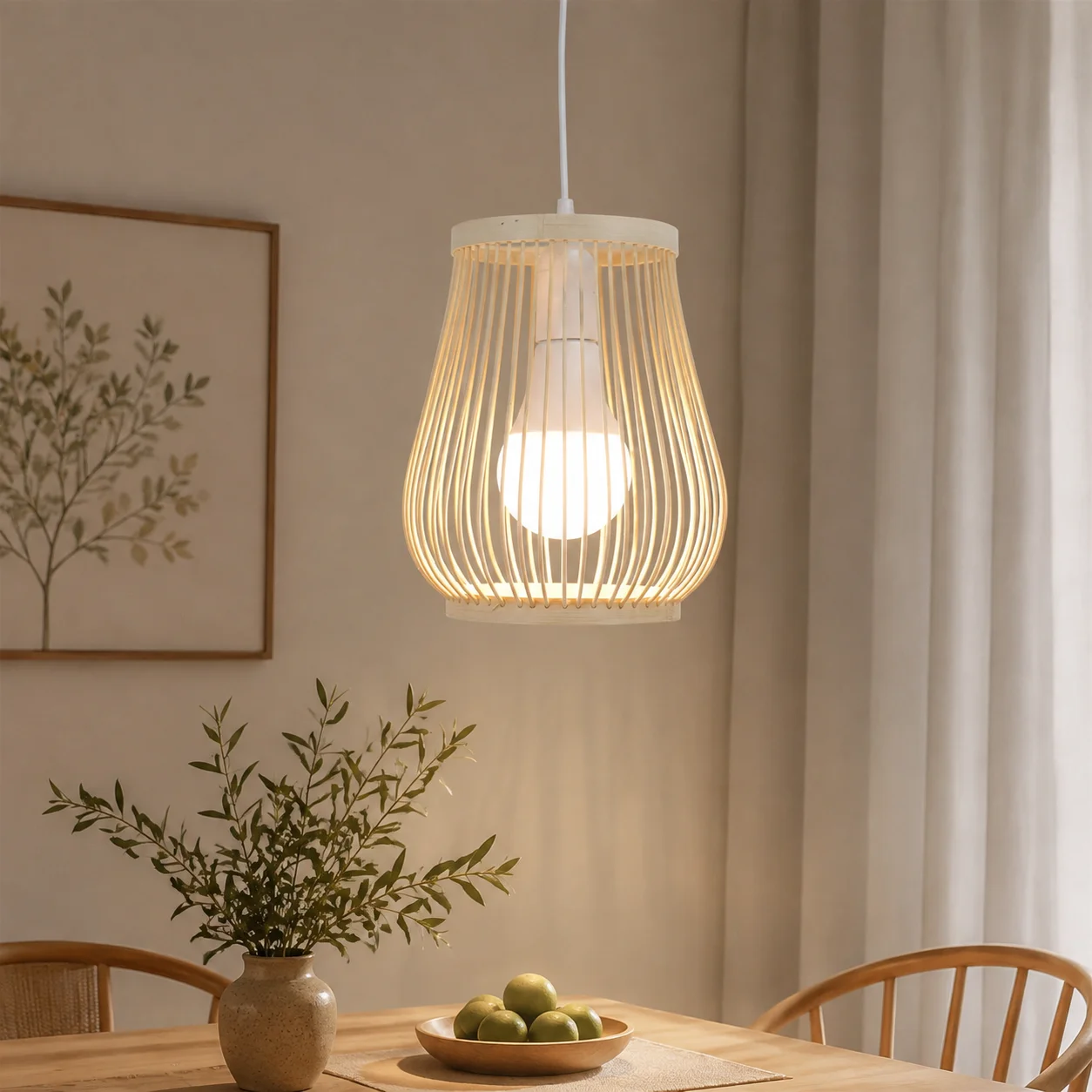 JOYINLED Japanese Bamboo Pendant Lamp Handwoven Ceiling Light E27 Hanging Chandelier for Living Room Bedroom Cafe Decor 20x23cm
