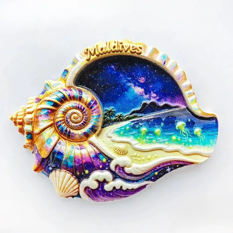 Maldives Fridge Stickers Beach Travel Souvenirs Conch Seashell Cheilinus Undulatus Fridge Stickers Birthday Gifts