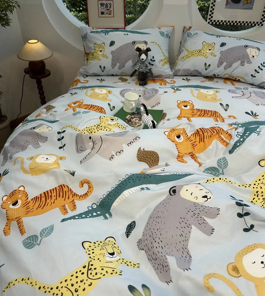 Cute cartoon bear tiger elephant crocodile beding set,twin full queen king cotton home textile bed sheet pillow case quilt cover