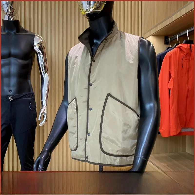 

Высококачественный легкий роскошный мужской двусторонний хлопковый жилет, осенняя функциональная верхняя одежда с воротником-стойкой, молодежный повседневный модный топ