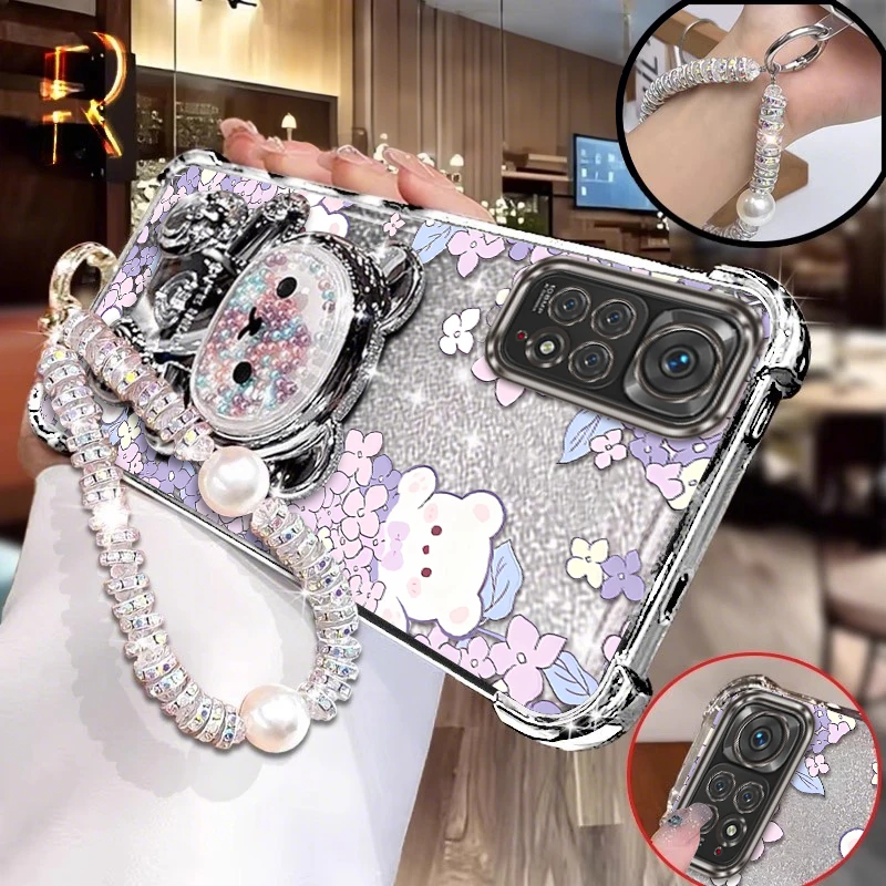 

Note 11Pro Cute little bear prints Bracelet Holder Phone Case For Xiaomi Redmi Note 11EPro 10Pro 11S 10 10S 10T 11 10X Cover