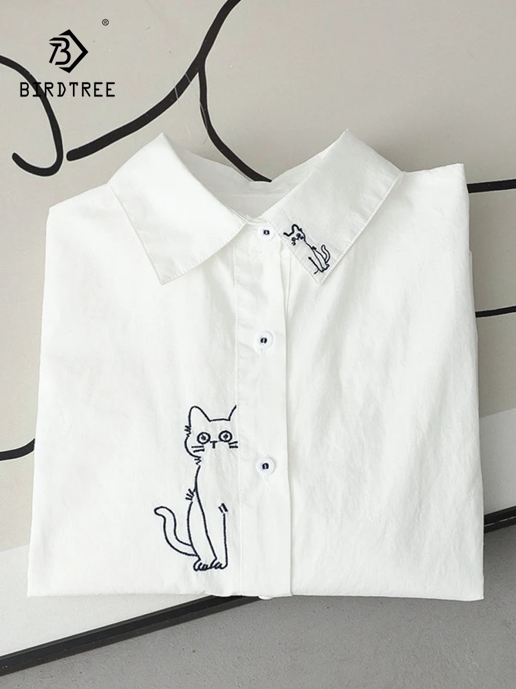 

New Spring Cotton Cartoon Embroidery Shirt Women Lapel Cute Tops Girl Long Sleeve Loose OL Commute Blouse 2024 Autumn T435150QC