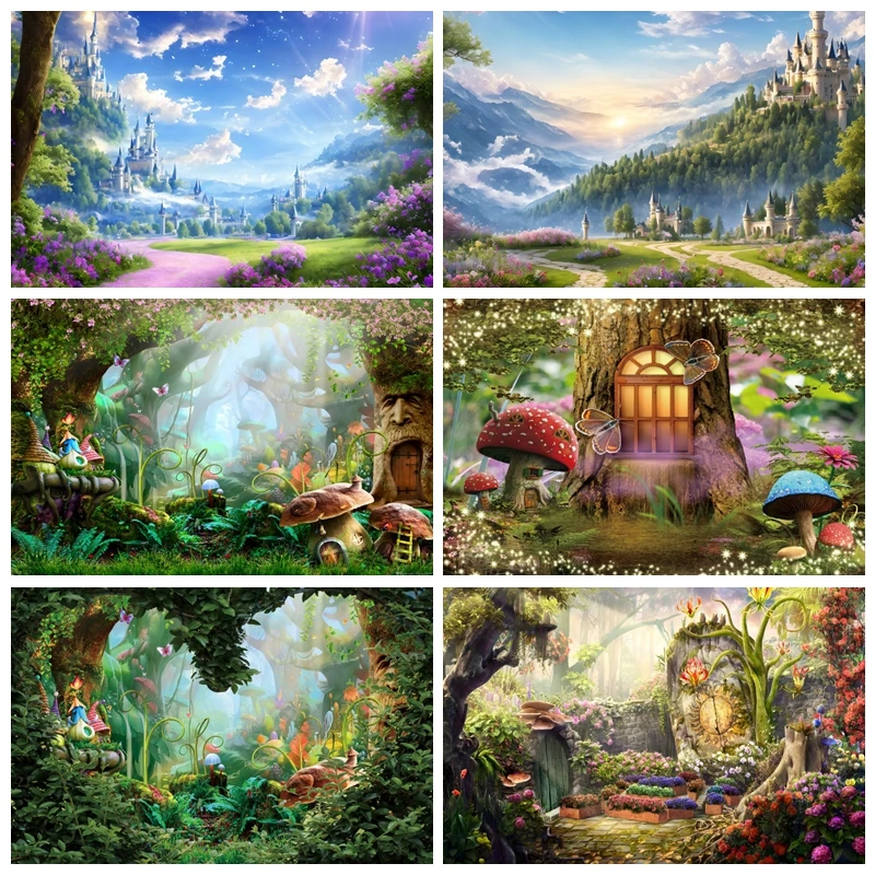 

Fairy Tale Forest Backdrop Photography Wonderland Dreamy Jungle Mushroom Baby Shower Kids Birthday Party Photo Background Props
