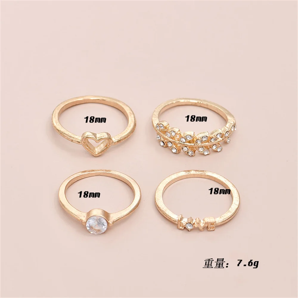 Vintage Gold-plate Crystal Heart-shape Letters Olive Leaf Peace Set Ring per le donne Trendy Personality Fashion Rings regalo di gioielli