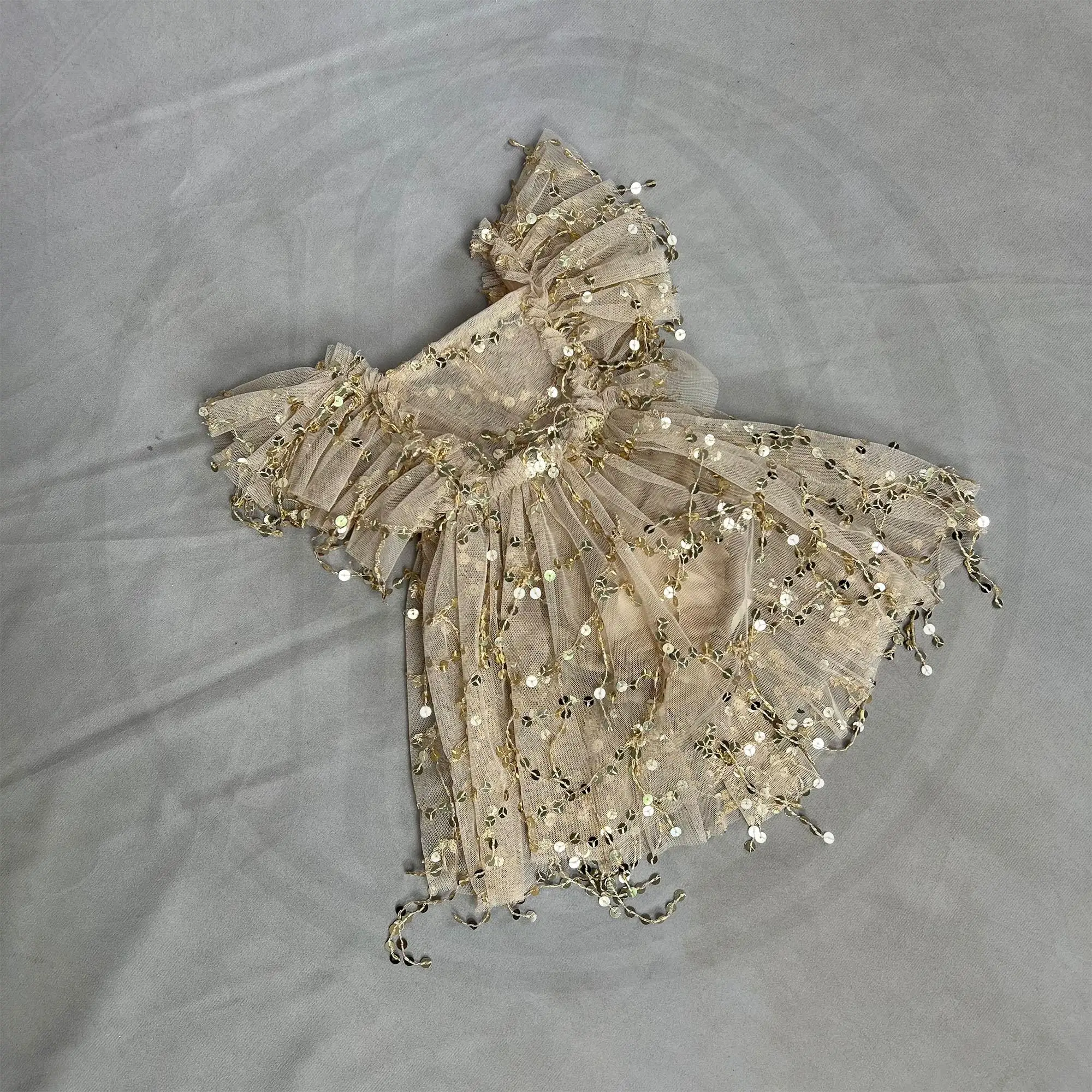 Don&Judy Baby Girl Dress Gold Sequin Pleated Lace Dress For Performance Party Clothing Skirt For Birthday Gift Photography