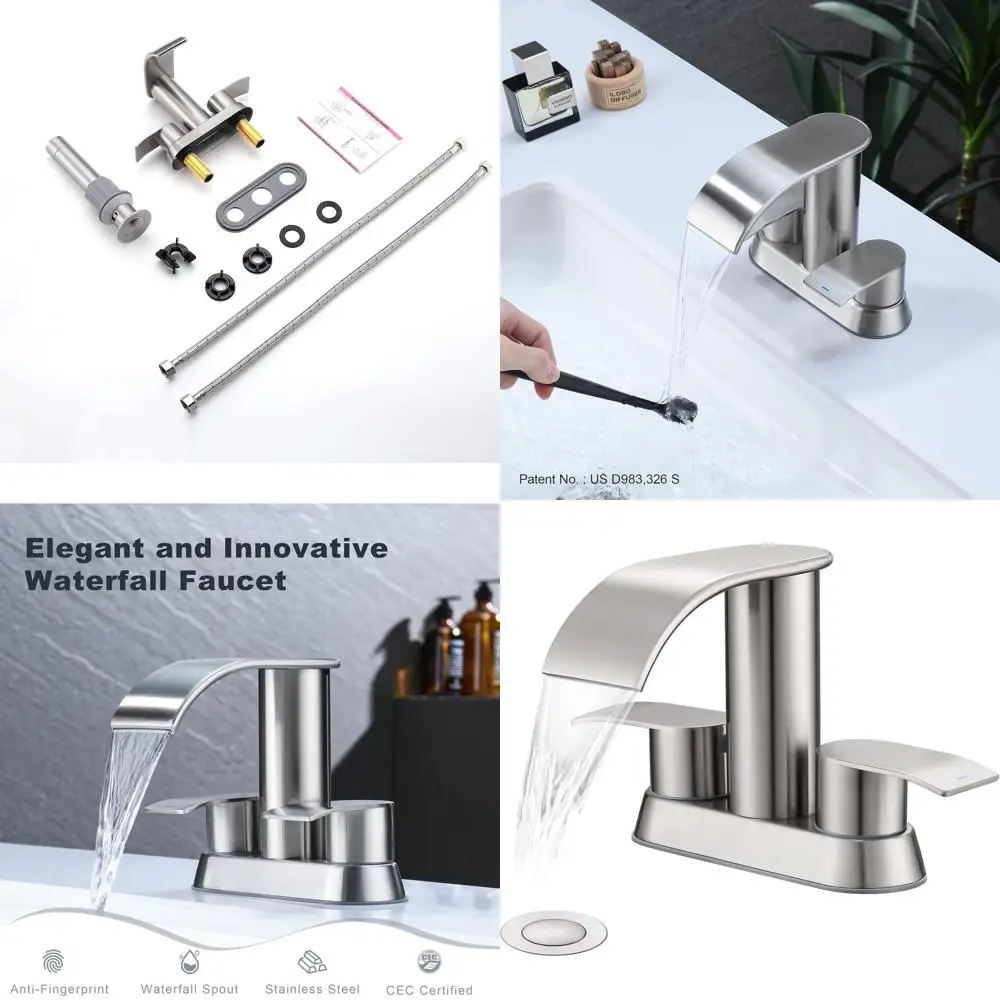 

Dual Handle Brushed Nickel Bathroom Sink Faucet with Metal Pop-Up Drain and Patented Design