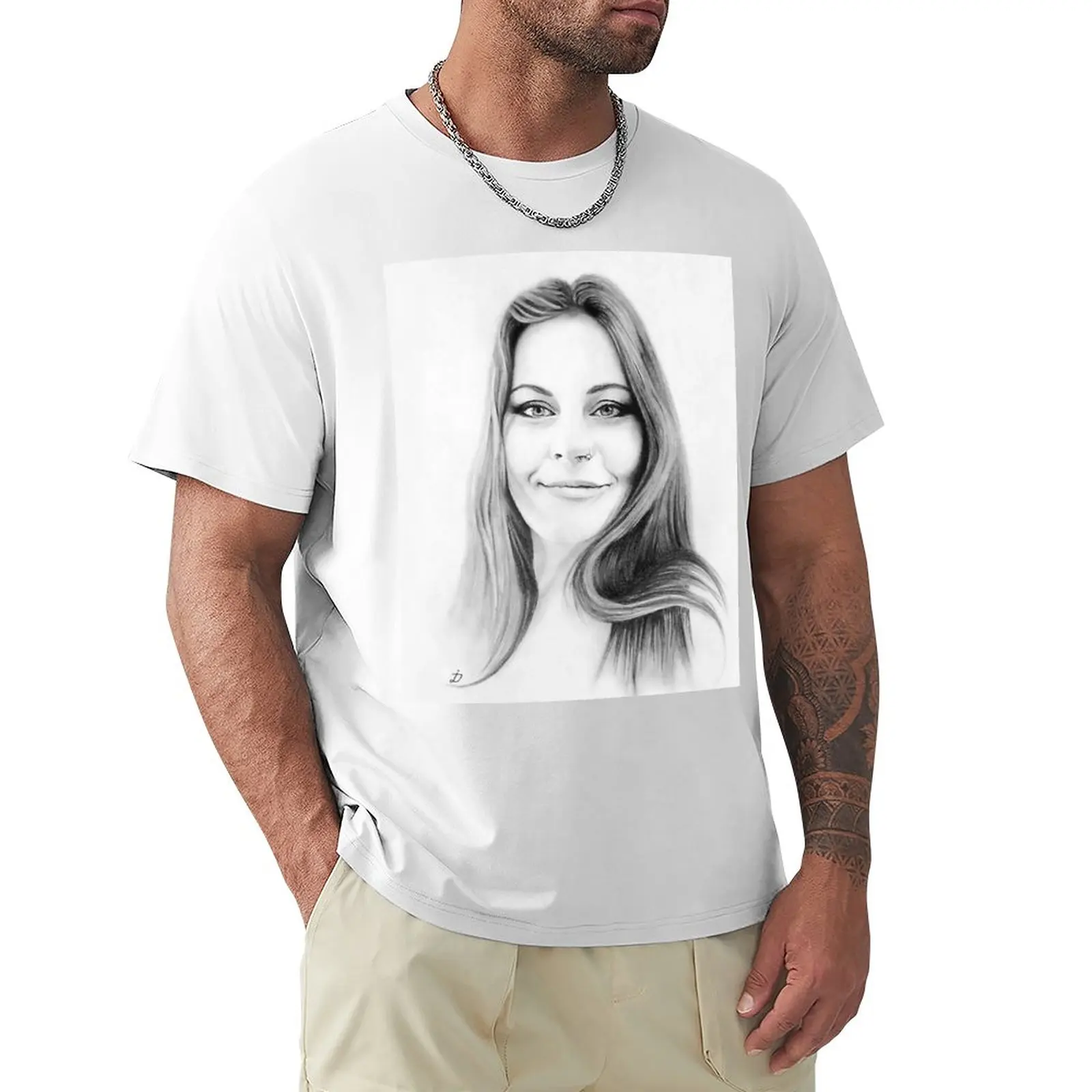 Floor Jansen Pencil Portrait. T-Shirt summer tops anime clothes quick drying t shirts men