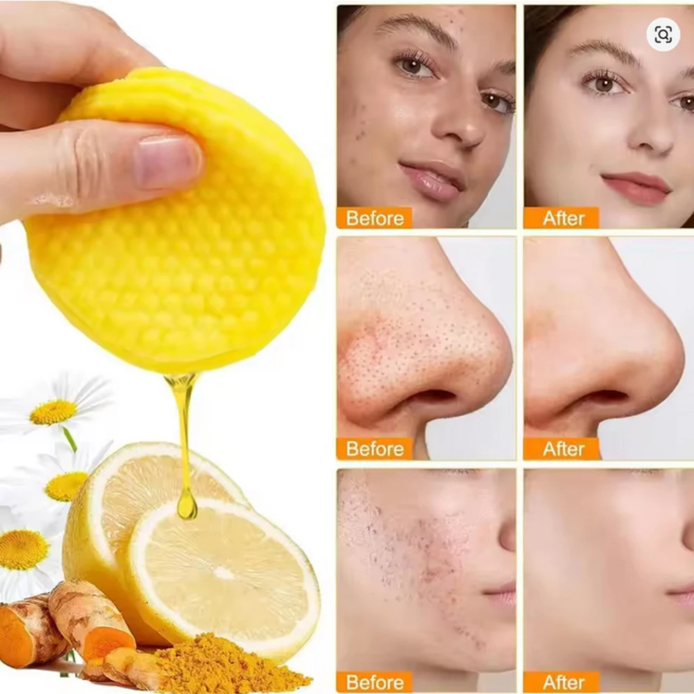 

1 Box Turmeric & Kojic Acid Cleansing Pads Yellow Sponges Fade Oil Control Shrink Pores Brighten Cleanser Skin Care
