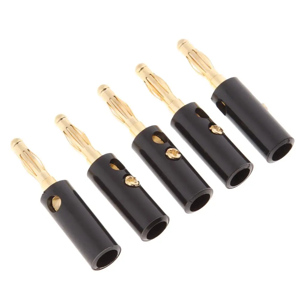5Pcs 4mm Gold Plated Speaker Wire Banana Plug Test Audio Connector