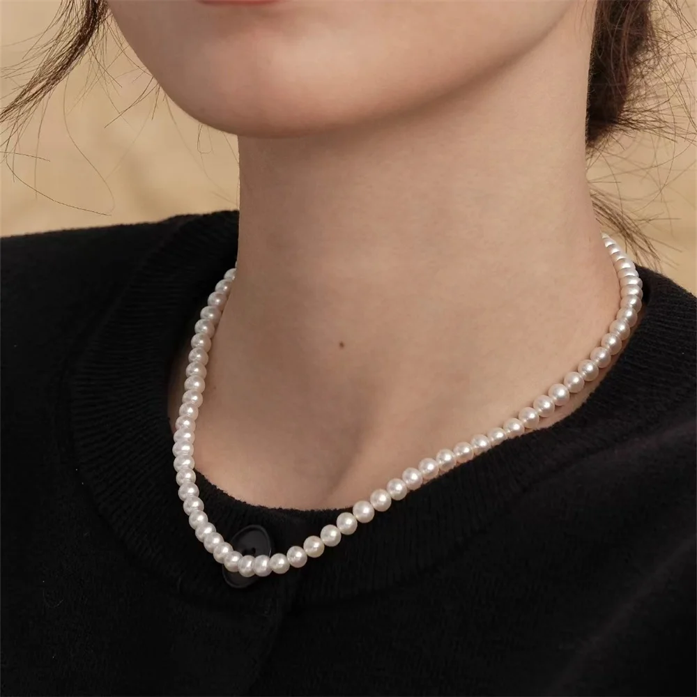 Simple Imitation Pearl Chain Necklace For Women Acrylic White Beads Choker INS Trendy Jewelry Gift Accessories