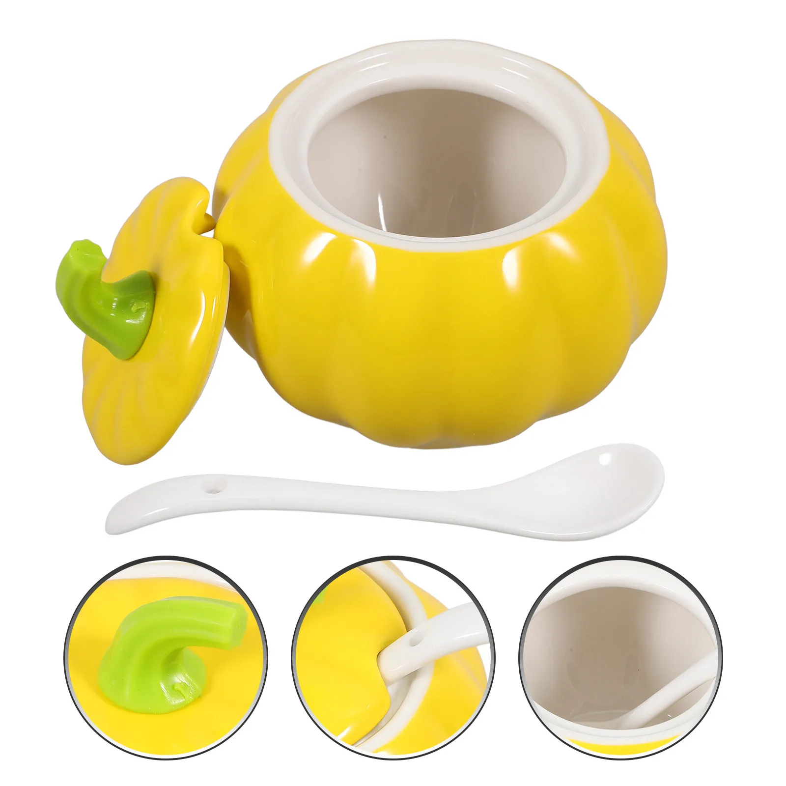 1Set Pumpkin Shaped Ceramic Seasoning Jar for Salt Pepper Sugar Spice Coffee Corn Starch Chicken Broth Powder Kitchen Storage