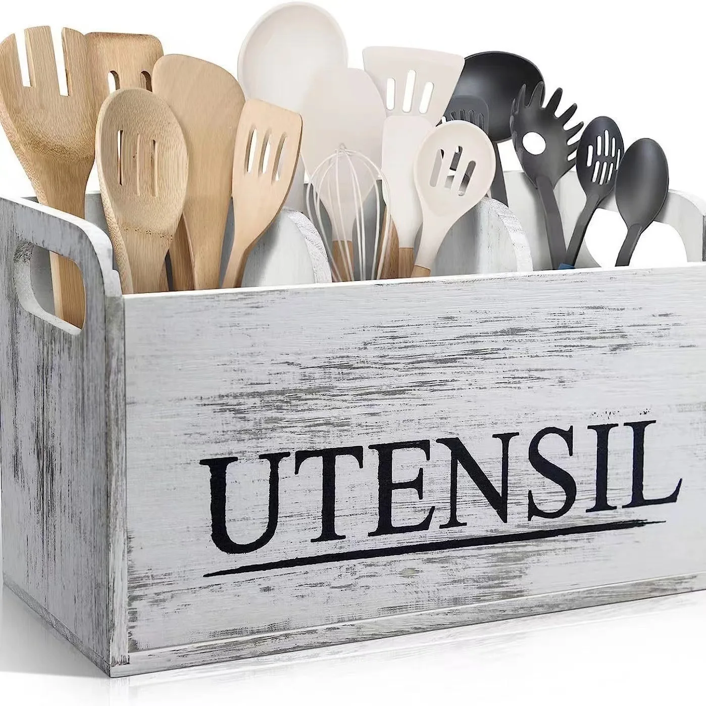 1pcs Wooden Retro Style Tableware Storage Box Kitchen Knife and Fork Dispenser Tabletop Spoon and Fork Divided Basket