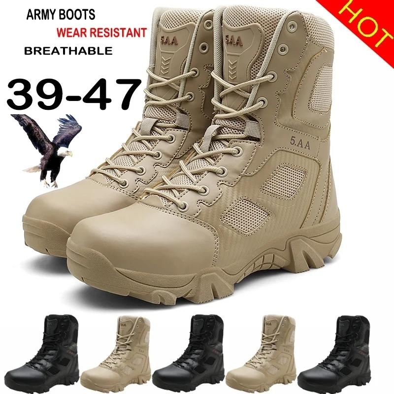 Mens Tactical Boots Mens Desert Waterproof Work Safety Shoes Climbing Hiking Shoes Ankle Mens Outdoor Boots