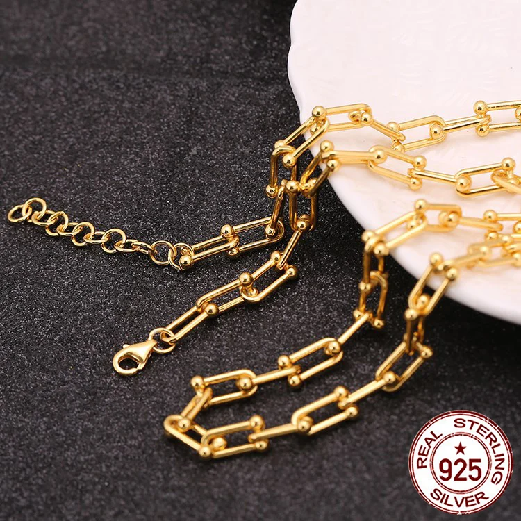 S925 Sterling Silver Necklace Electroplated 24k Gold U-shaped Chain Women's Simple Hip Hop Chain Personalized Fashion Accessorie