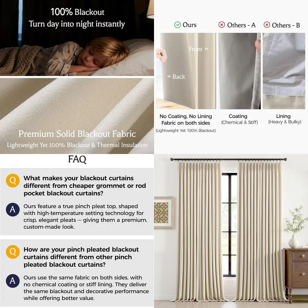 

Термоизолирующие светонепроницаемые шторы с эффектом льна, 236 см в длину, комплект из 2 панелей, 102 см в ширину, натуральный бежевый цвет