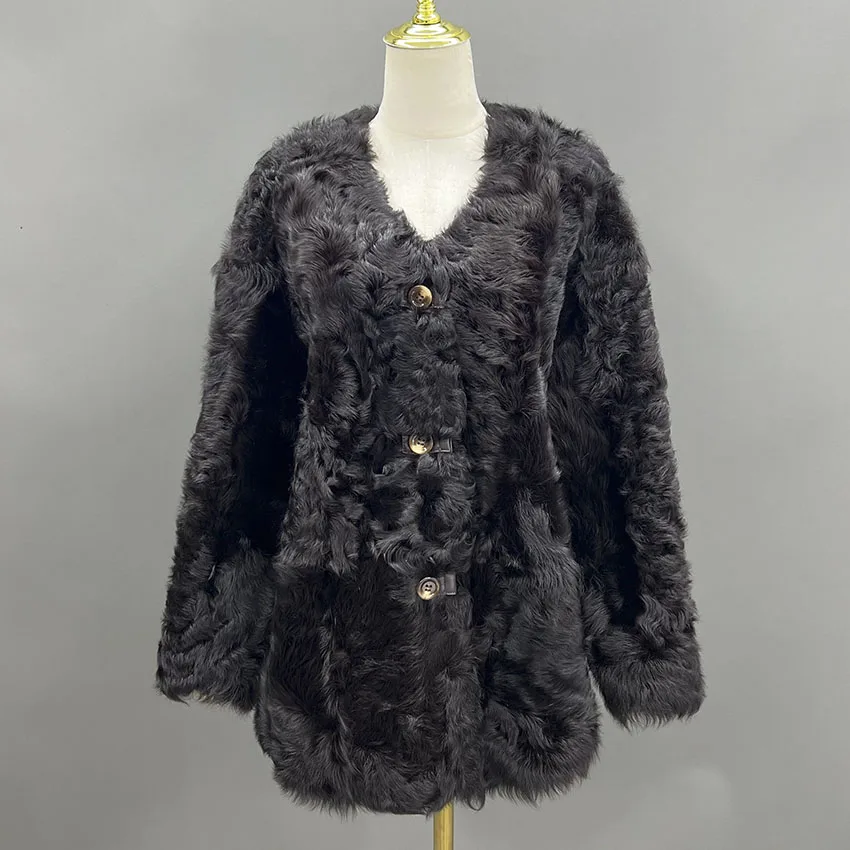 Janefur الخريف الشتاء النساء سترة جلد الغنم شيرلينغ معطف الفراء الطبيعي موضة الدافئة السيدات رقيق معاطف الفرو JFB9-25007