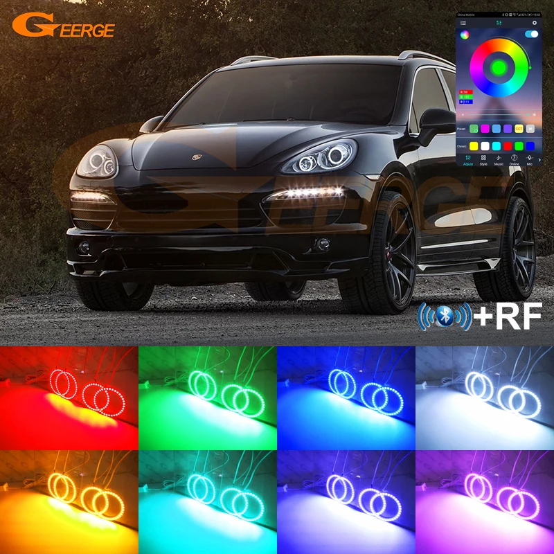 For Porsche Cayenne 958 92A 2010 - 2012 2013 2014 Day Light Bluetooth App Ultra Bright Multi-Color RGB LED Angel Eyes Halo Rings
